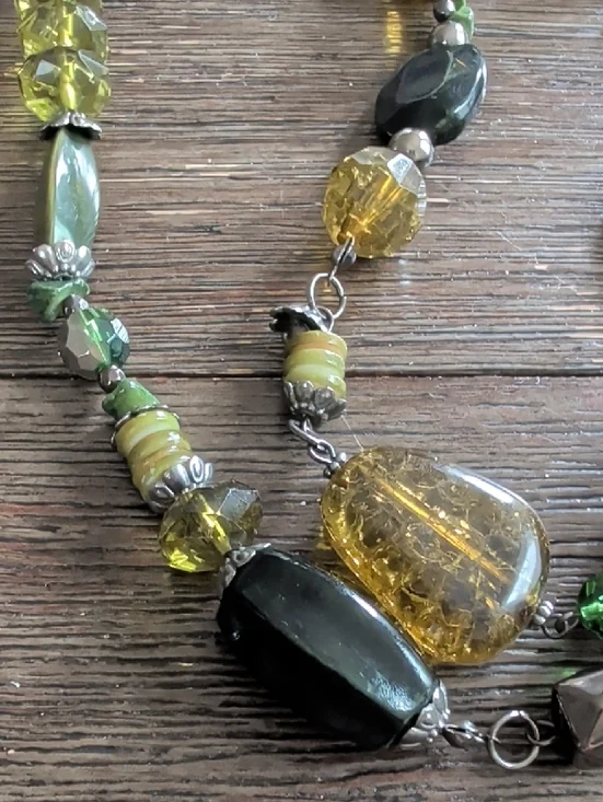 Green and Gunmetal Multi-Bead Women’s Necklace - Picture 3 of 4